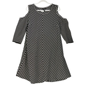 Lane Bryant Dress Womens Size 18 20 Black White Diagonal Knit Cold Shoulder